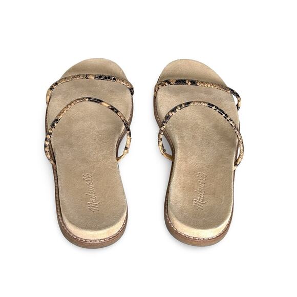 Madewell Bare Slide Sandals Size 8.5 Tan & Brown Snake Skin Pattern Flats - Picture 4 of 5